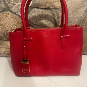 Ralph Lauren red leather handbag. Like new! Perfect condition!
